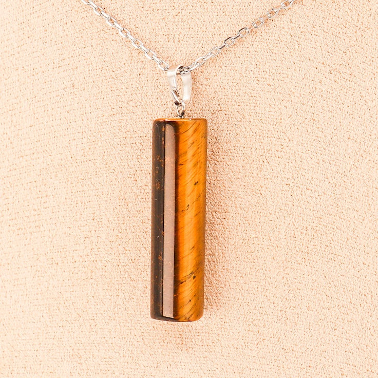 Pendentif Pilier en Œil de Tigre naturel — collier avec chaîne, recadrage centré