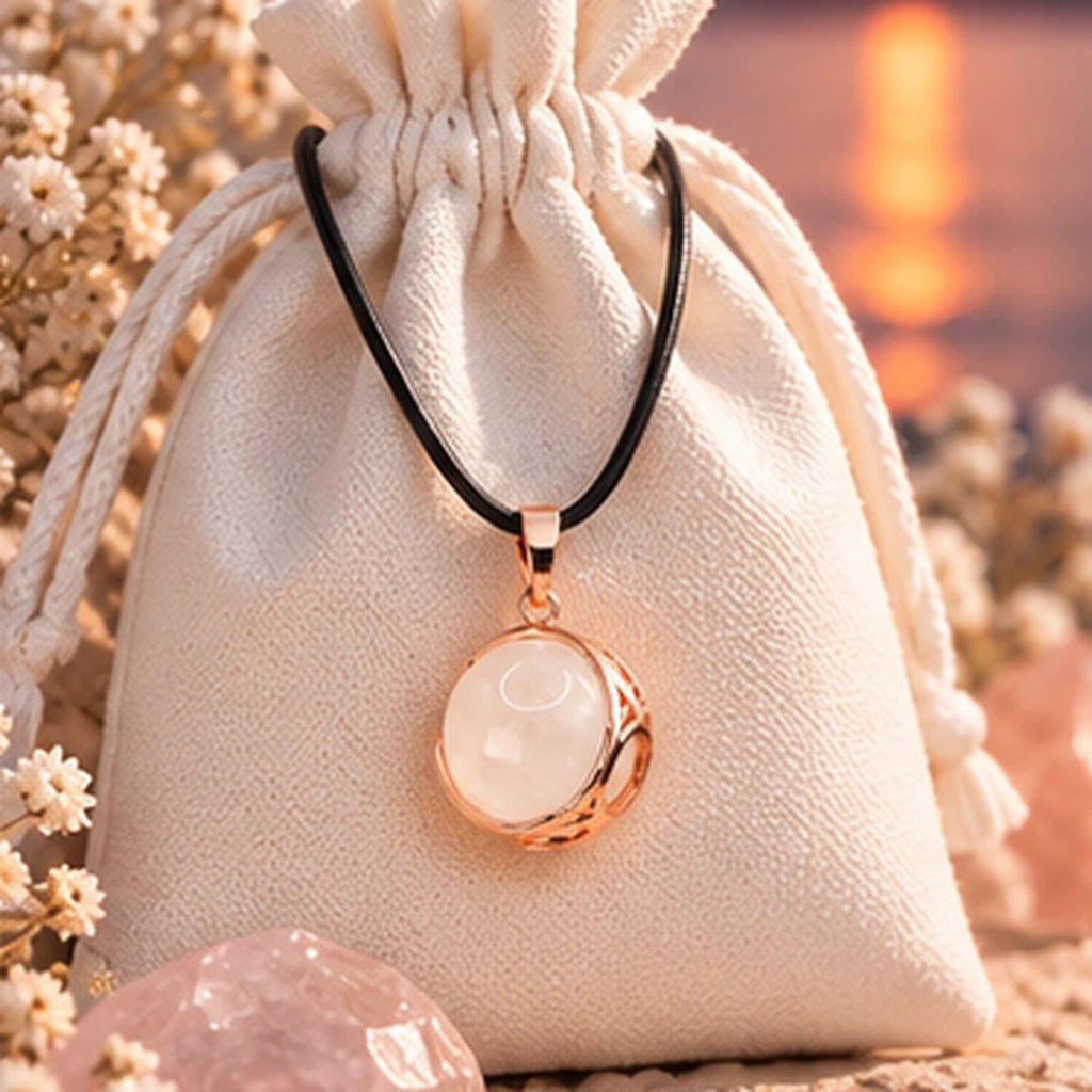 Pendentif sphère de lune en cristal de roche