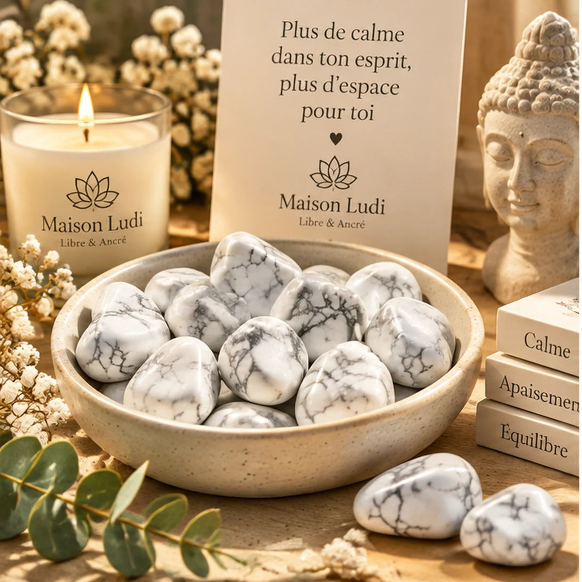 Pierre roulée en Howlite Maison Ludi