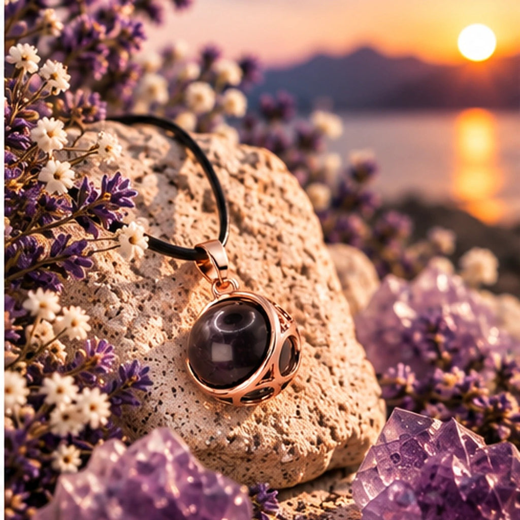 Pendentif sphère de lune en améthyste