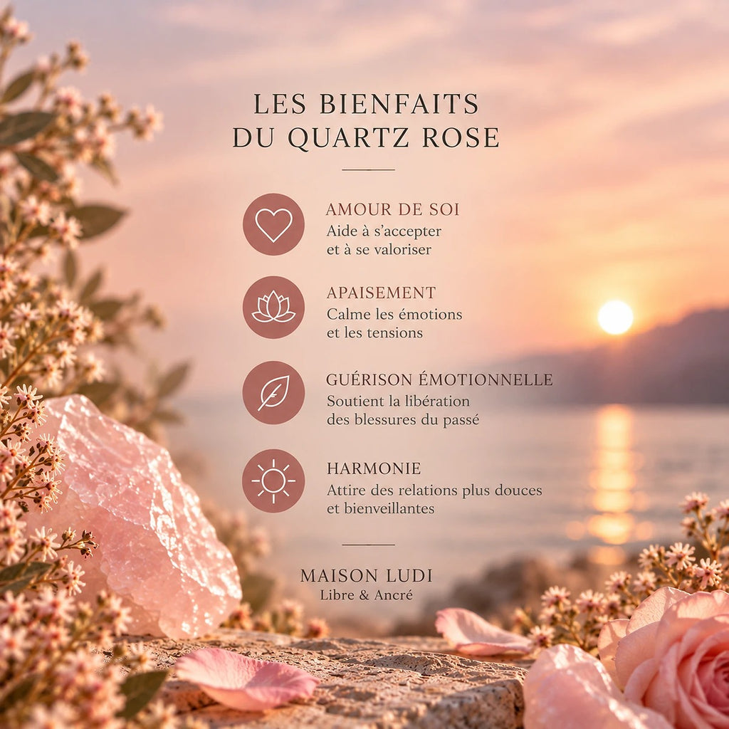 Pendentif Amande en Quartz Rose Maison Ludi — gros plan