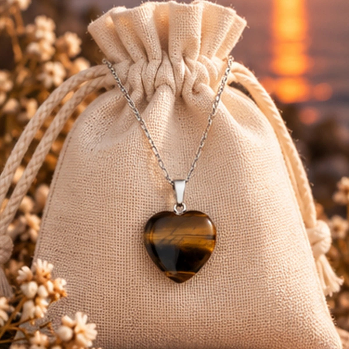 Pendentif Cœur en Œil de Tigre Maison Ludi — ambiance