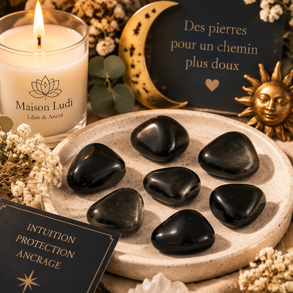 Pierre roulée en Obsidienne Argentée Maison Ludi
