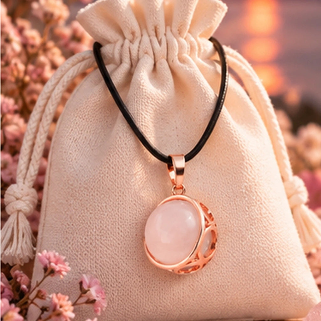 Pendentif sphère de lune en quartz rose