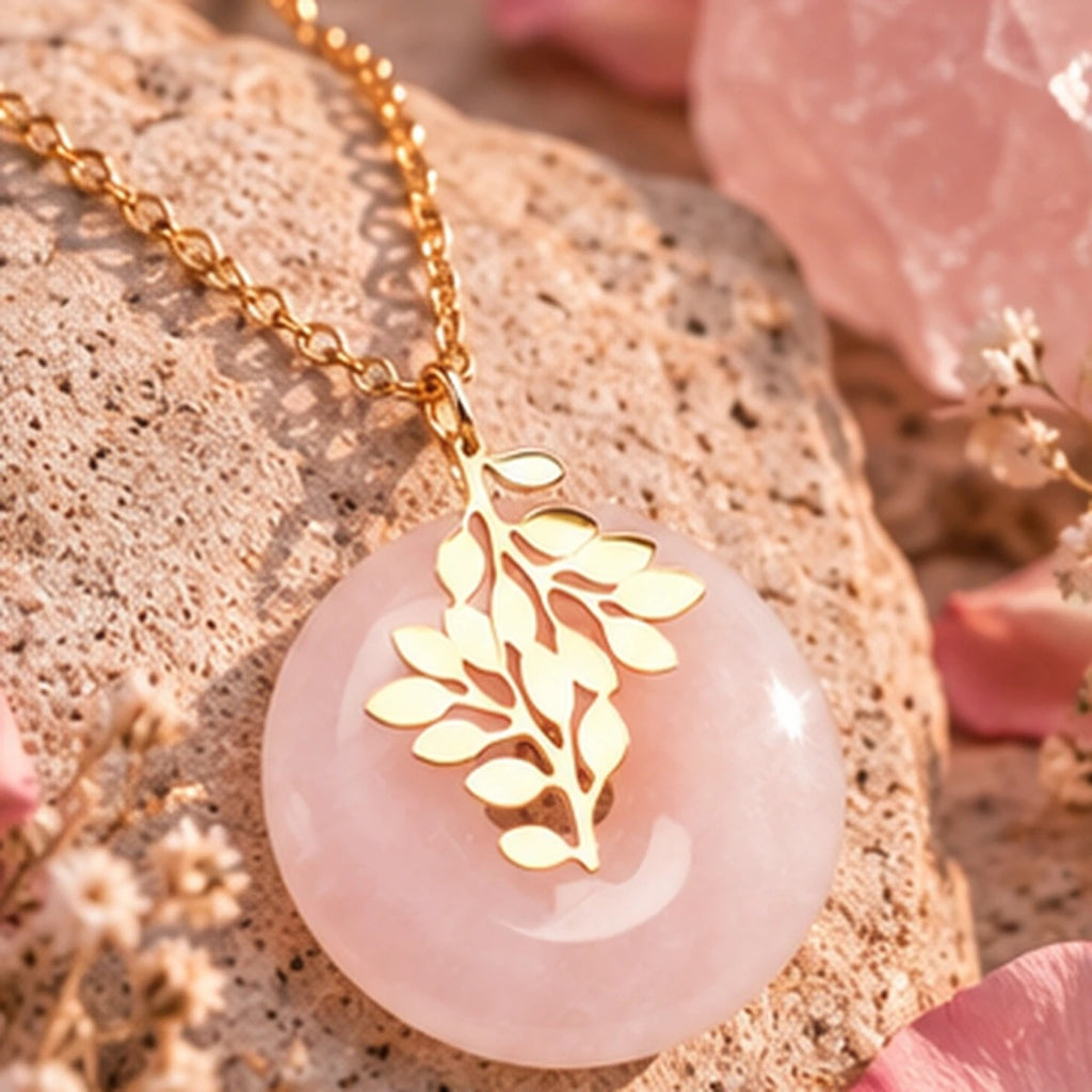 Pendentif Vie d'Amour donut en quartz rose et acier inoxydable