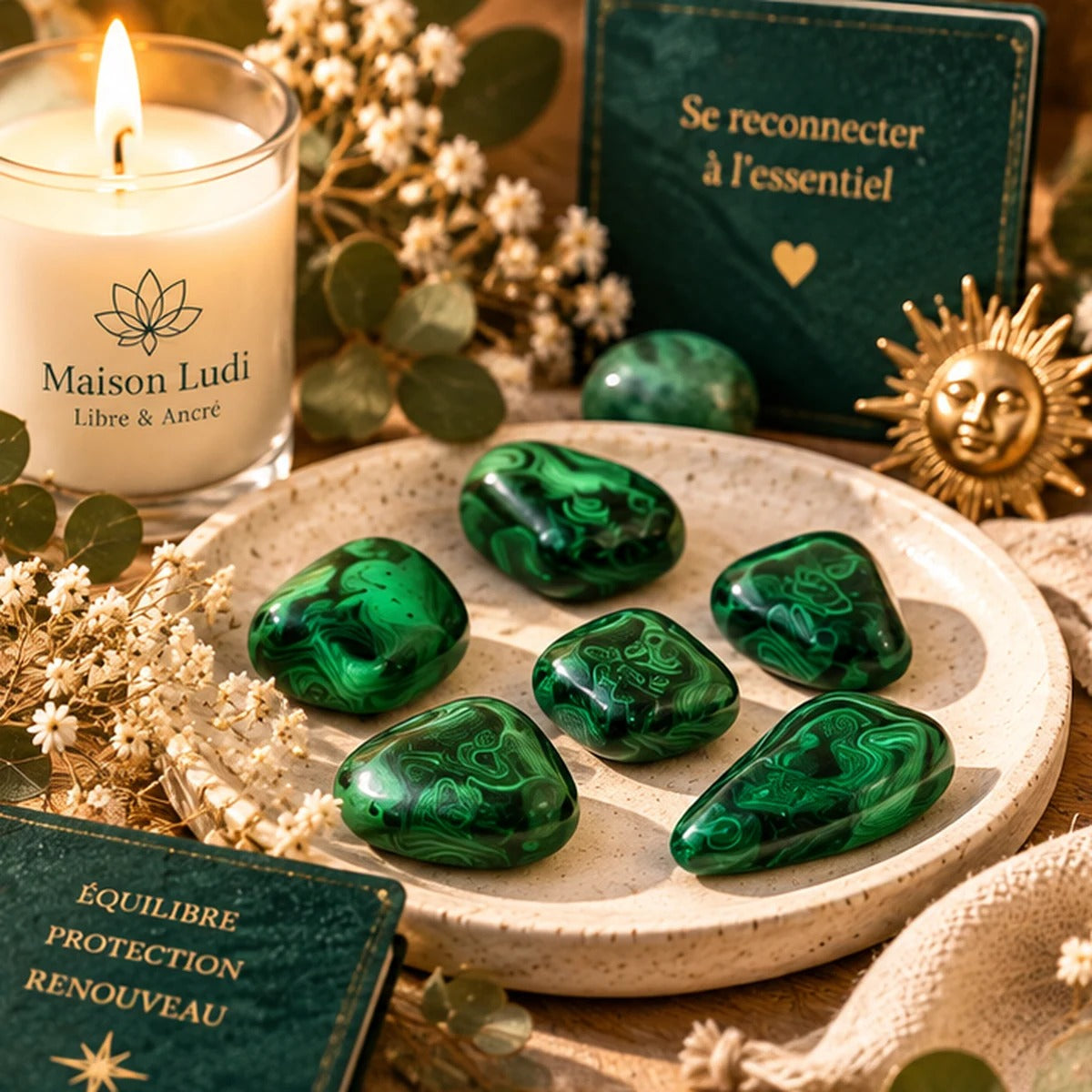 Pierre roulée en Malachite Maison Ludi