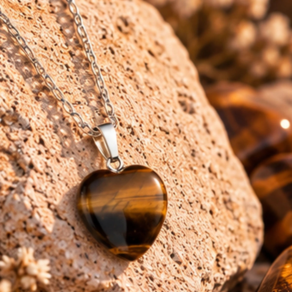 Pendentif Cœur en Œil de Tigre Maison Ludi — porté