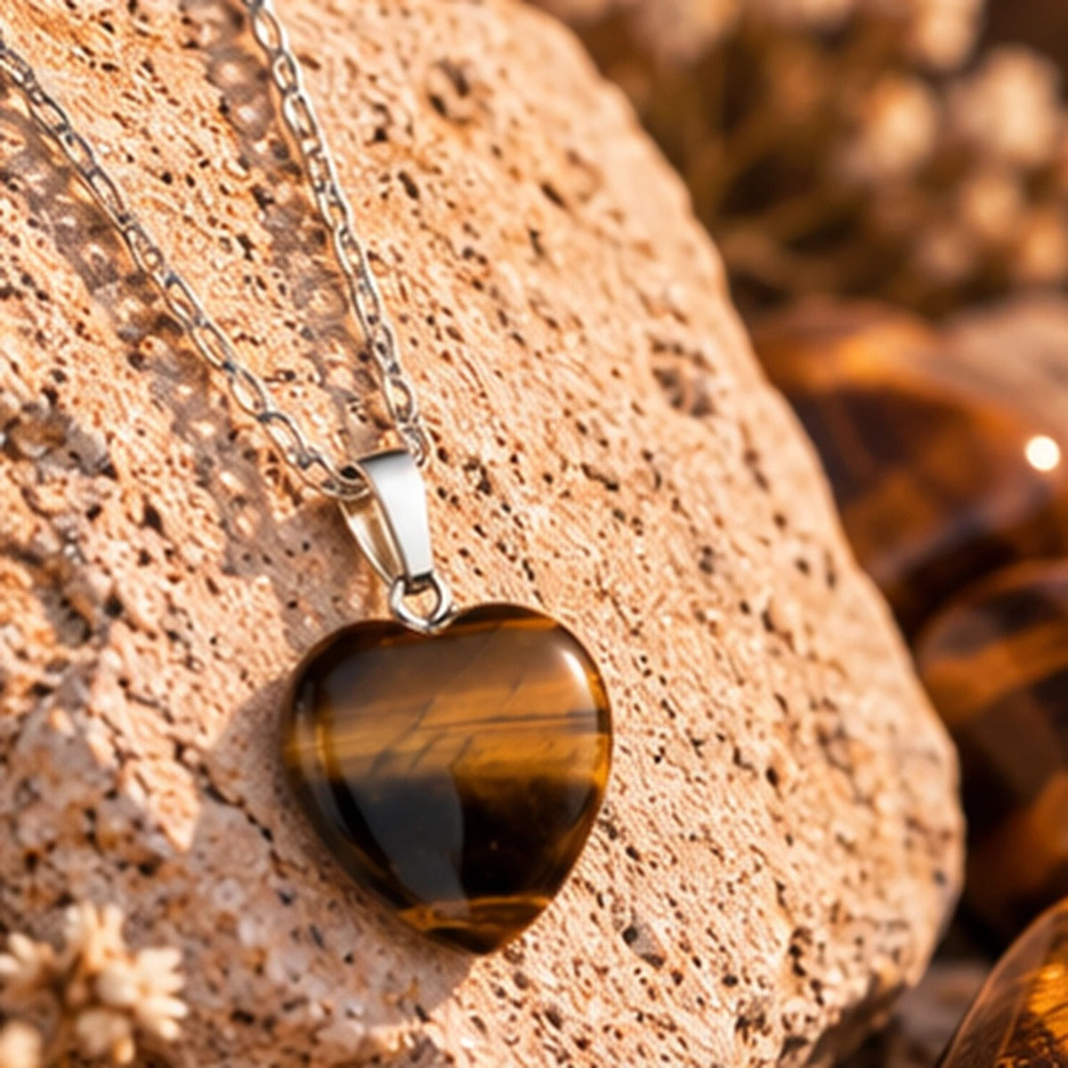 Pendentif Cœur en Œil de Tigre Maison Ludi — porté