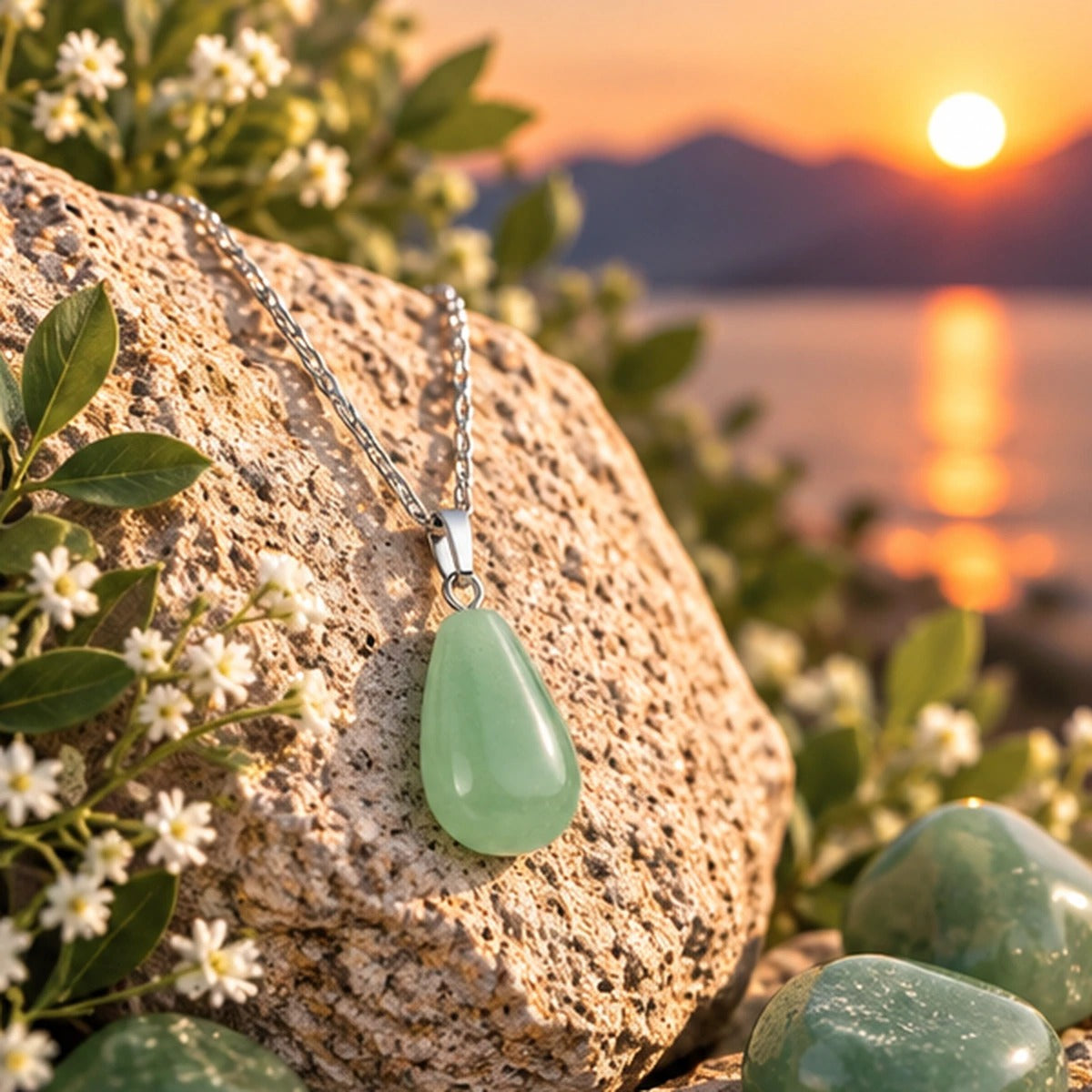 Pendentif Goutte en Aventurine Verte Maison Ludi — détails