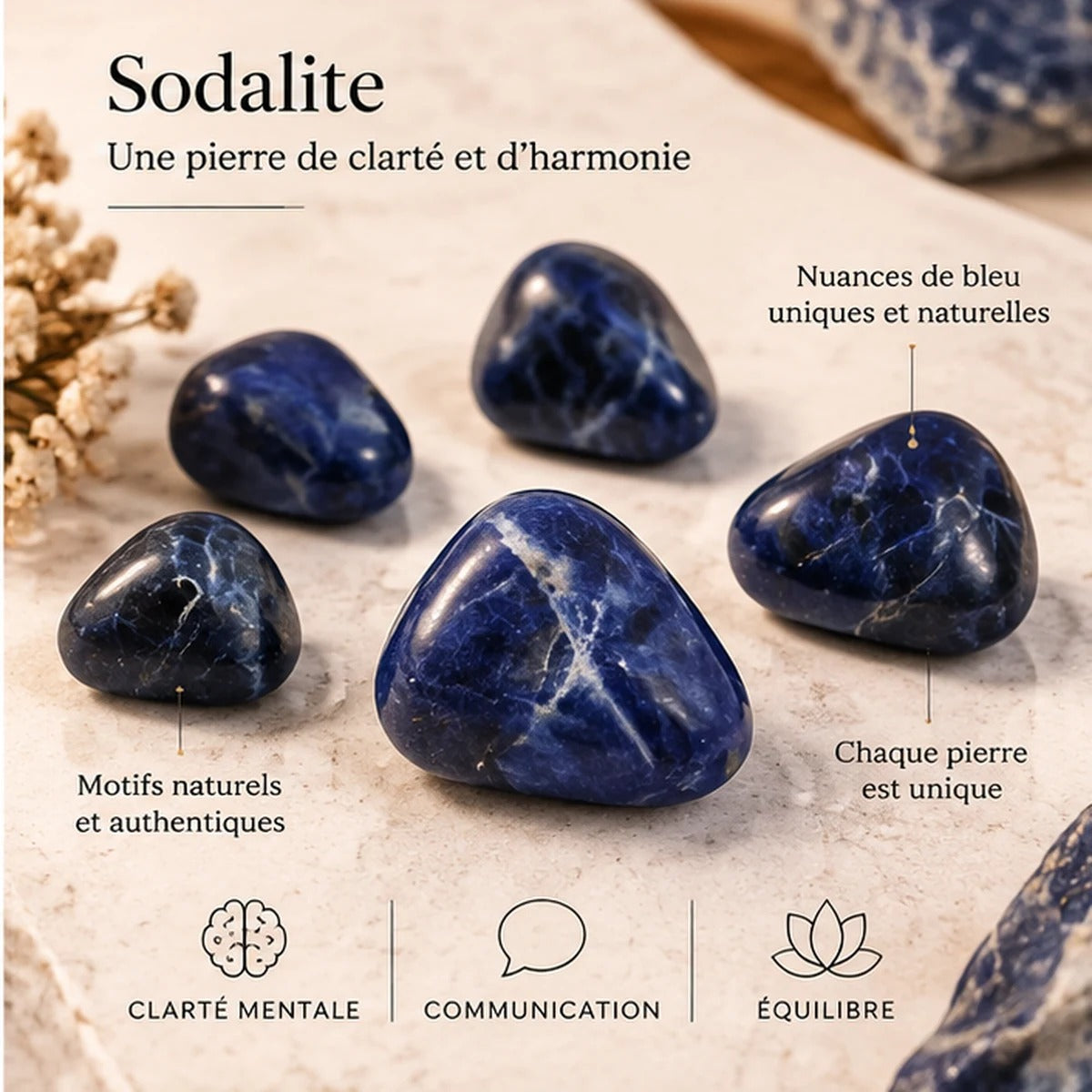 Pierre roulée en Sodalite Maison Ludi