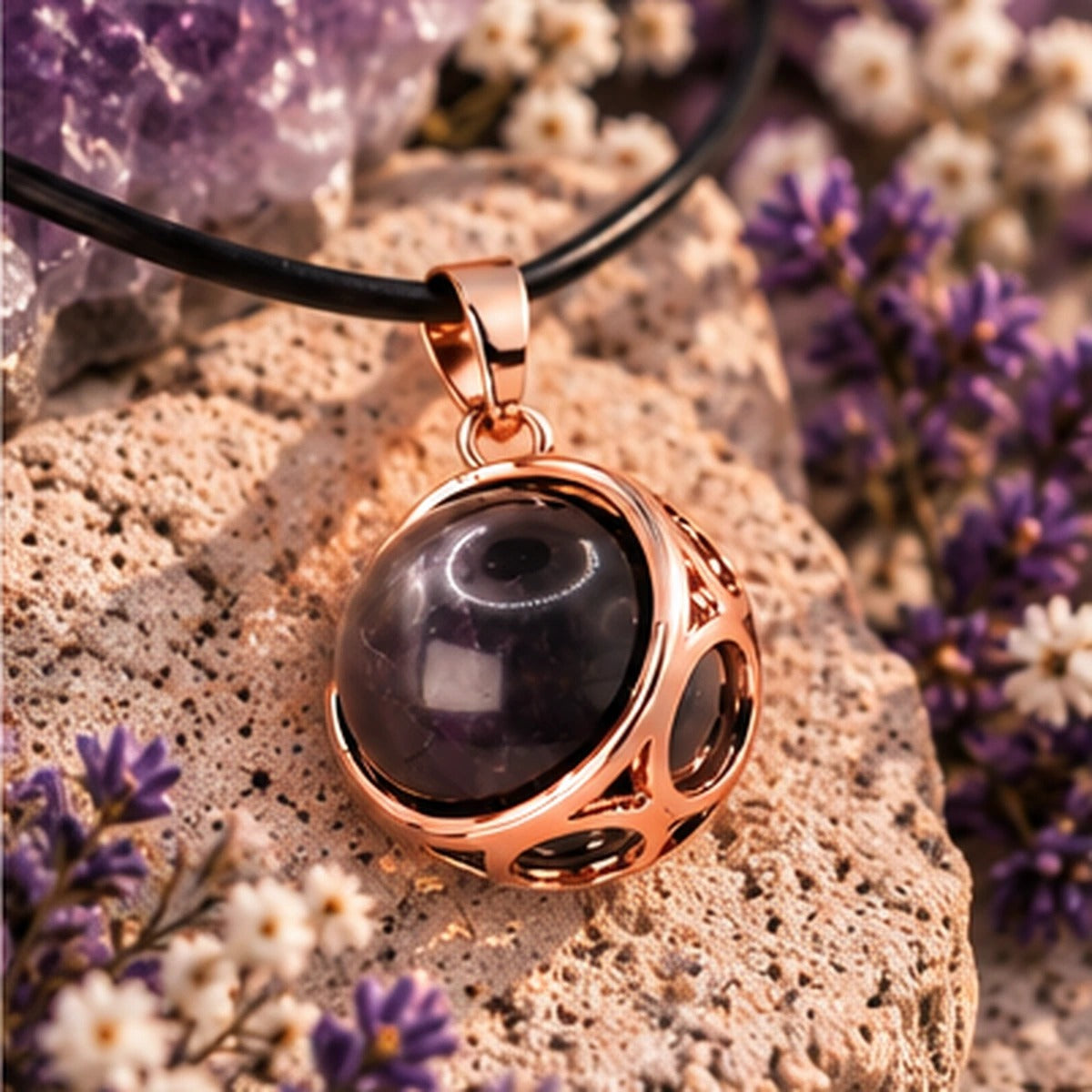 Pendentif sphère de lune en améthyste