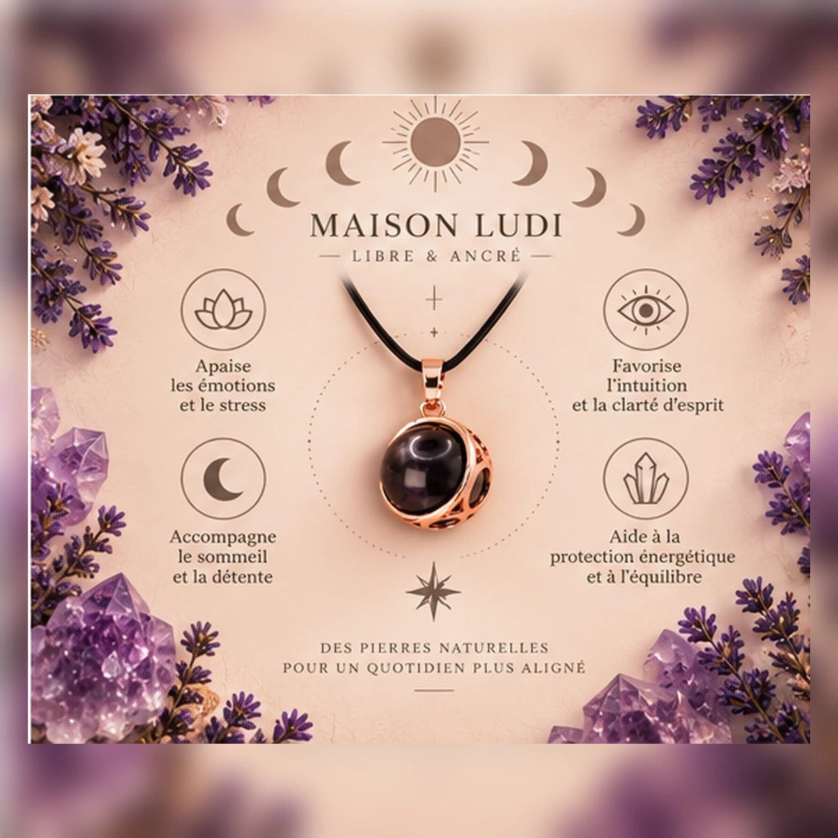 Pendentif sphère de lune en améthyste
