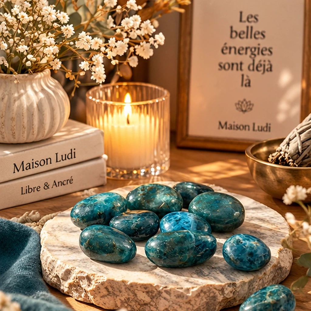 Pierre roulée en Apatite Bleue Maison Ludi