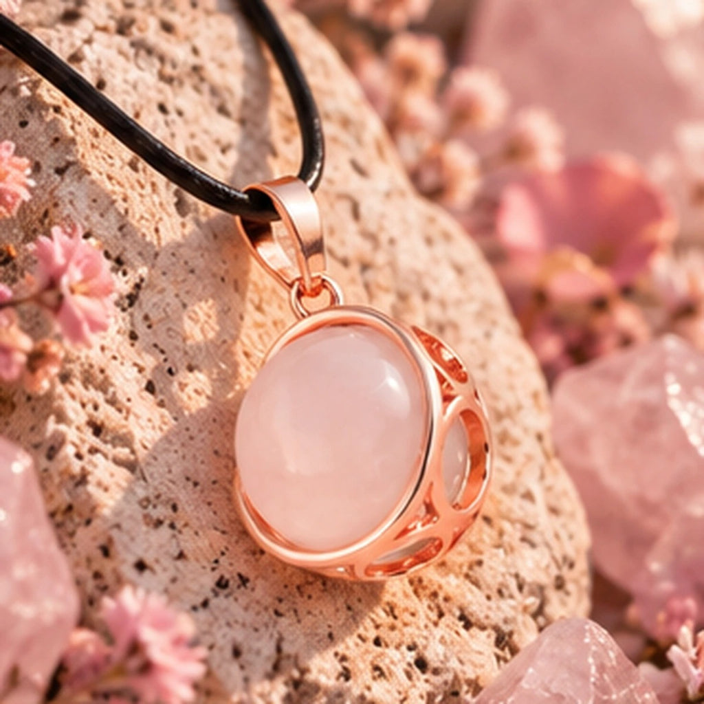 Pendentif sphère de lune en quartz rose