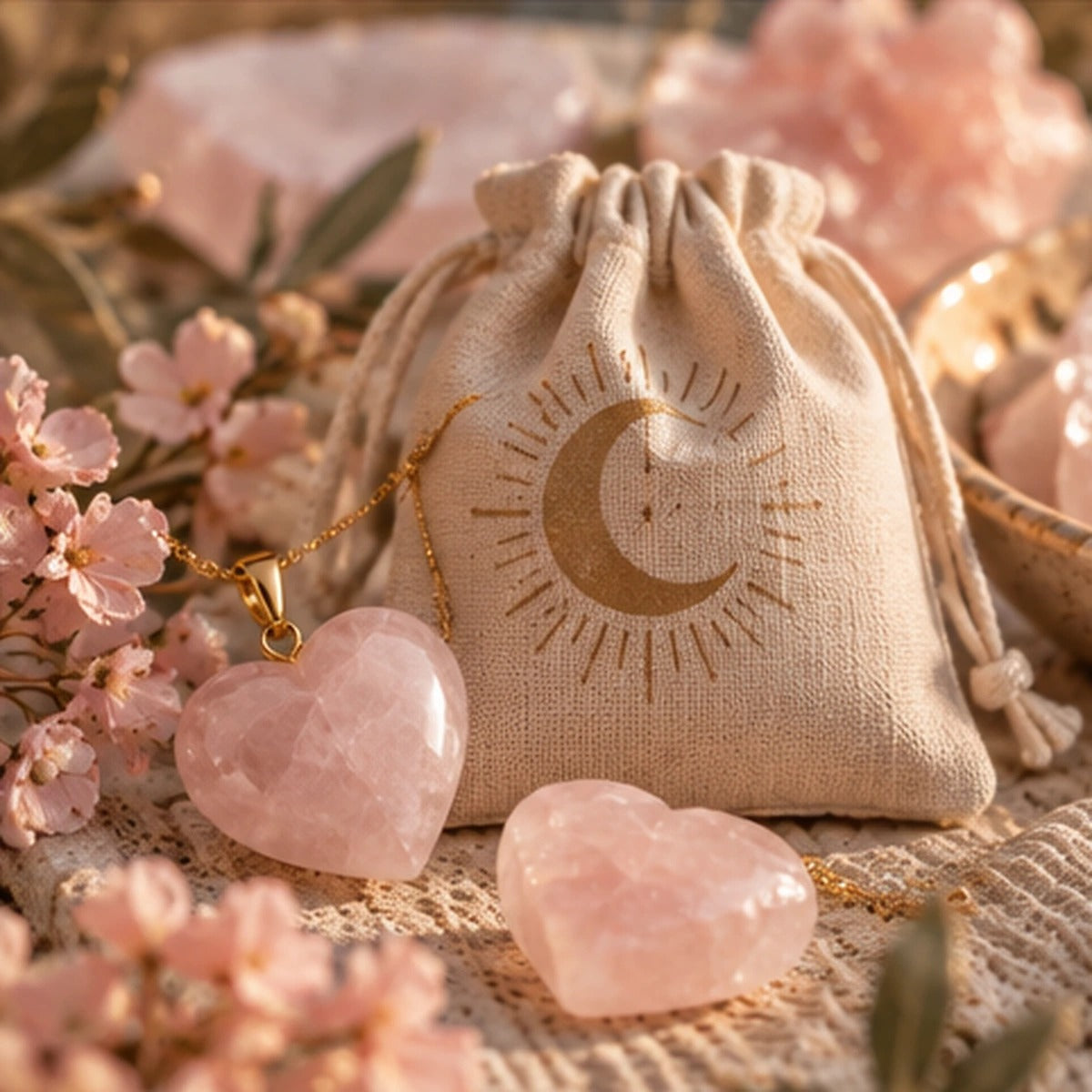 Pendentif cœur en quartz rose