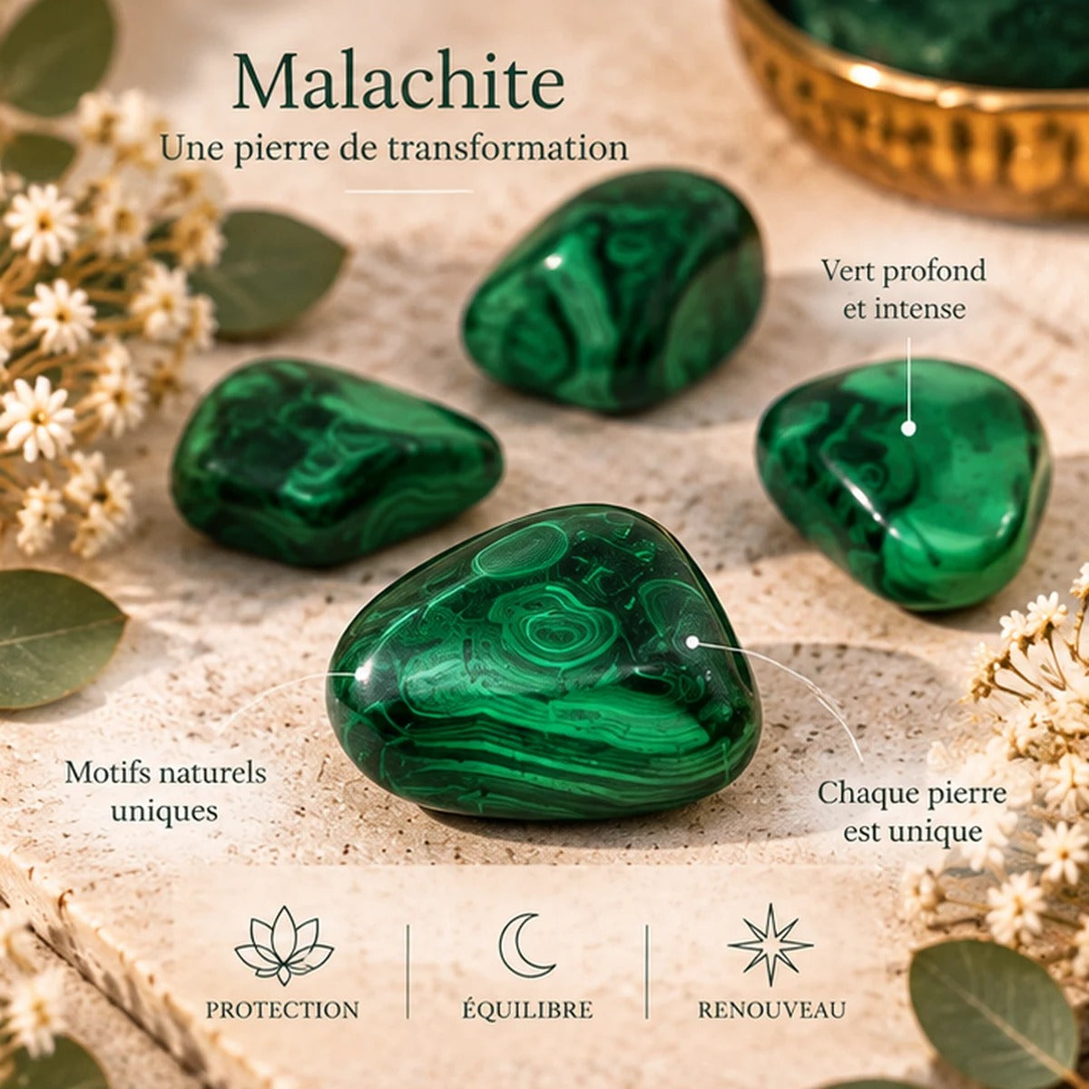 Pierre roulée en Malachite Maison Ludi
