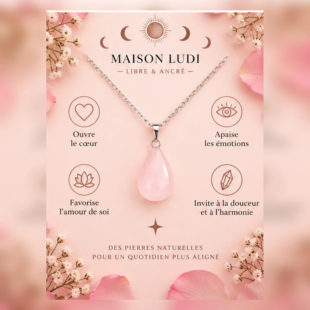 Pendentif goutte en quartz rose