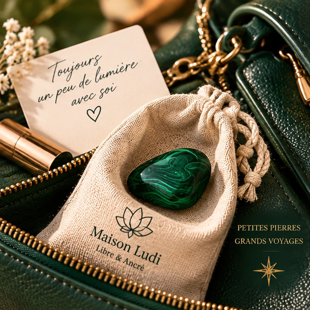 Pierre roulée en Malachite Maison Ludi