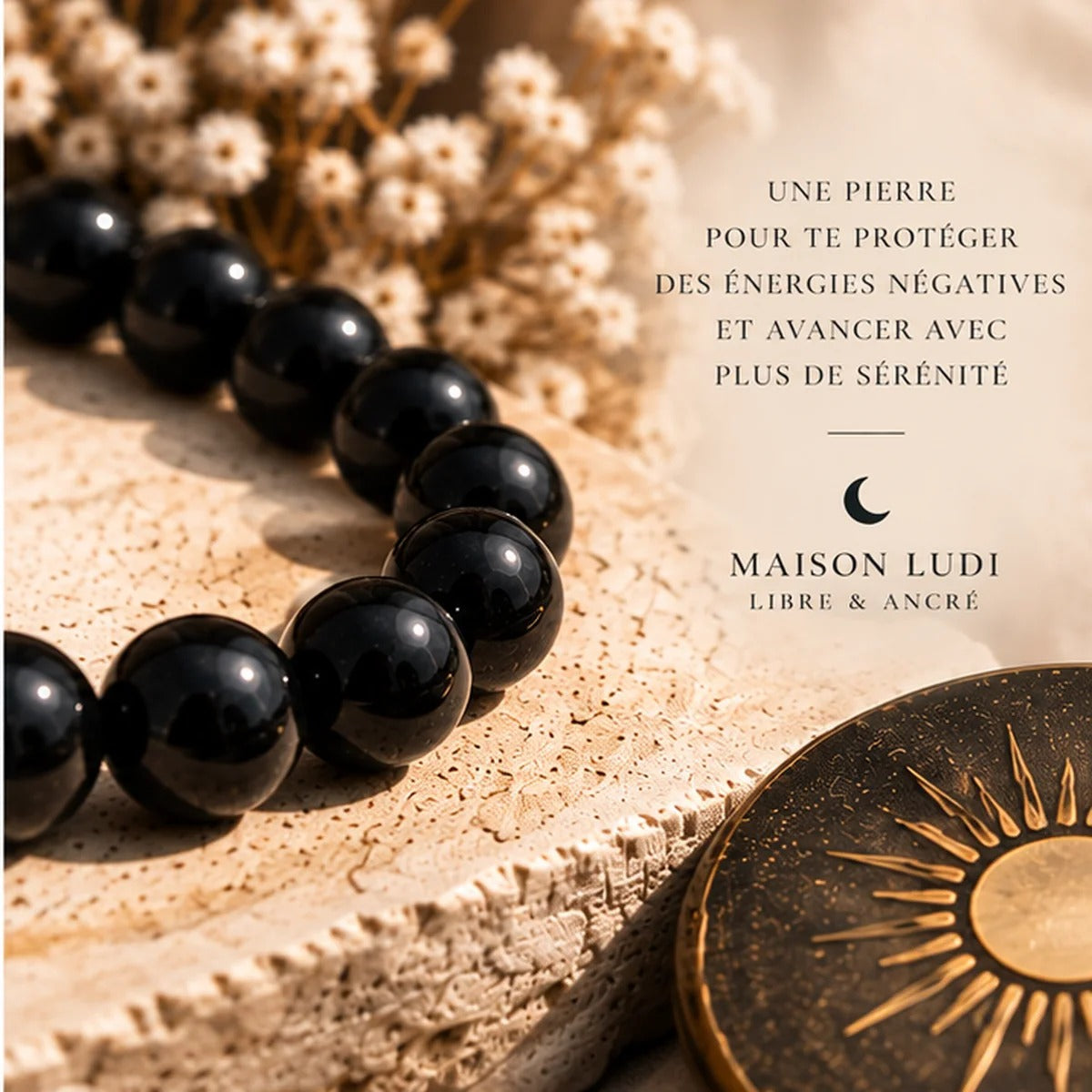 Bracelet en Obsidienne Noire Maison Ludi