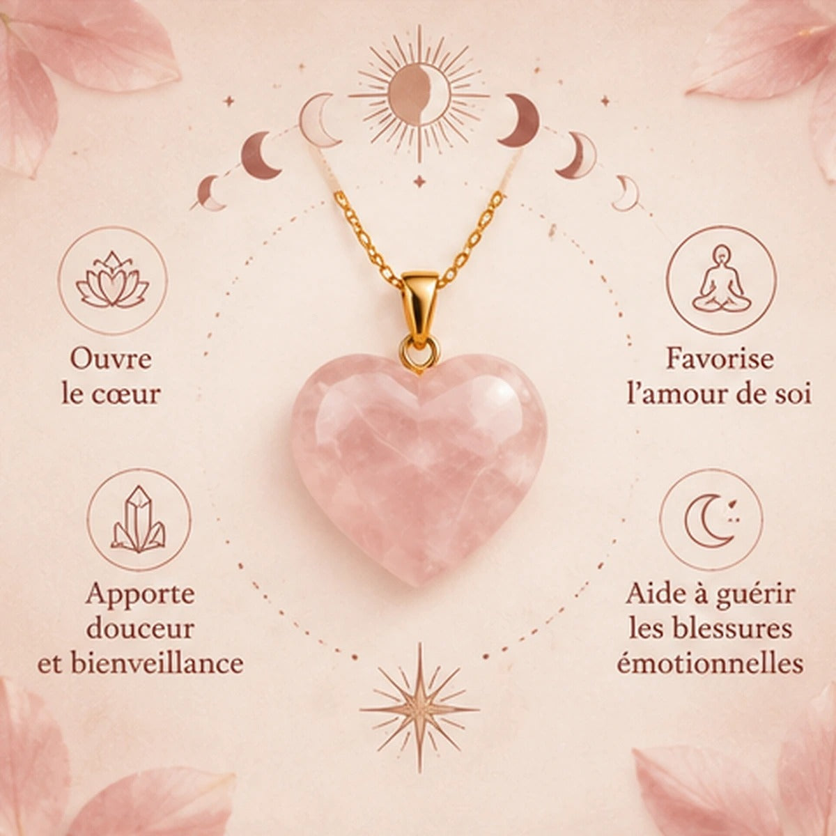Pendentif cœur en quartz rose