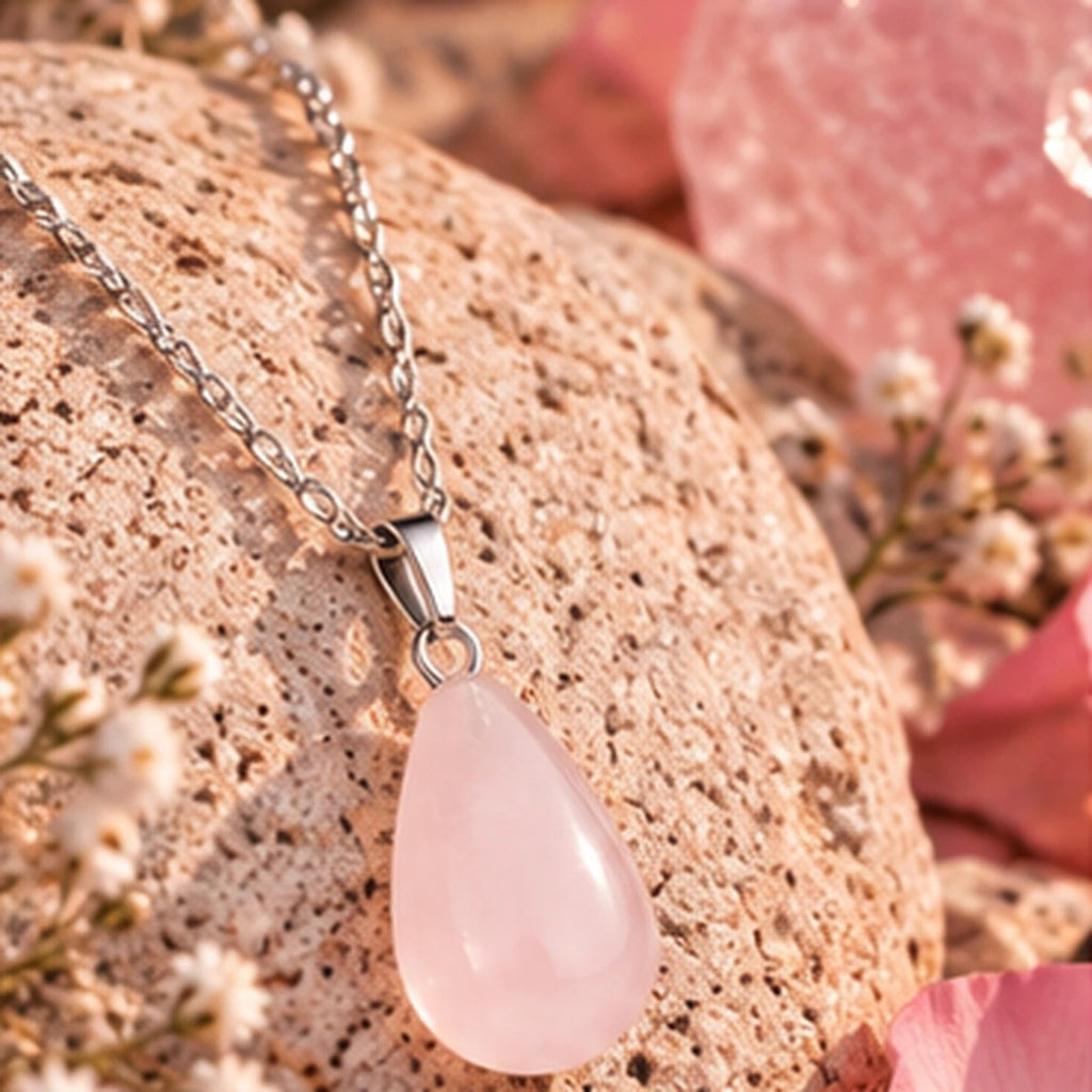 Pendentif goutte en quartz rose
