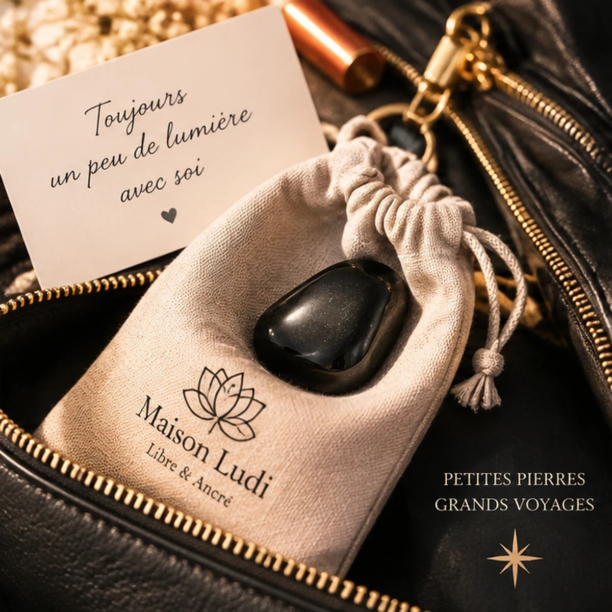 Pierre roulée en Obsidienne Argentée Maison Ludi