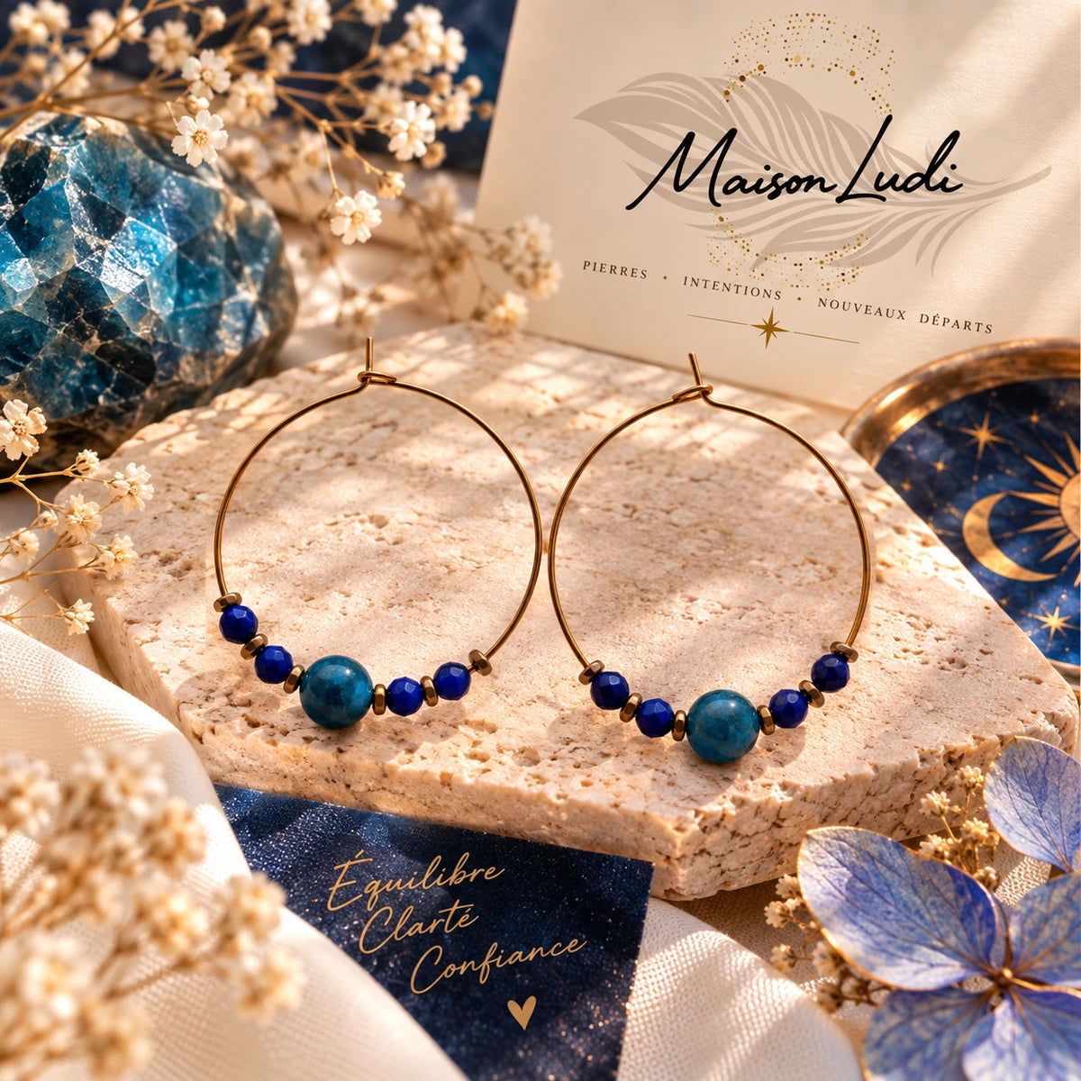 Créoles Alcyone — Apatite & Lapis-Lazuli