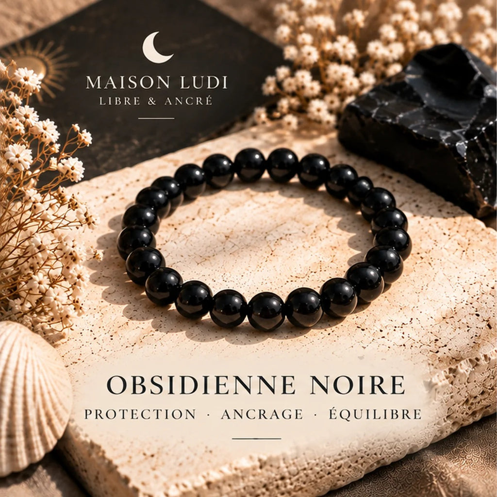 Bracelet en Obsidienne Noire Maison Ludi