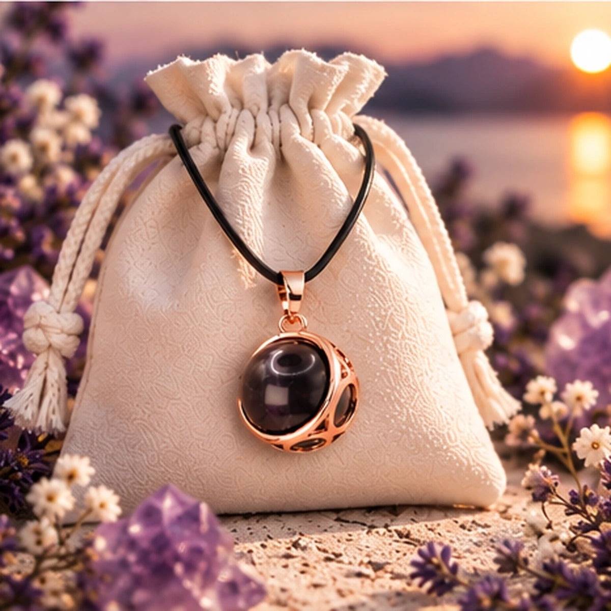 Pendentif sphère de lune en améthyste