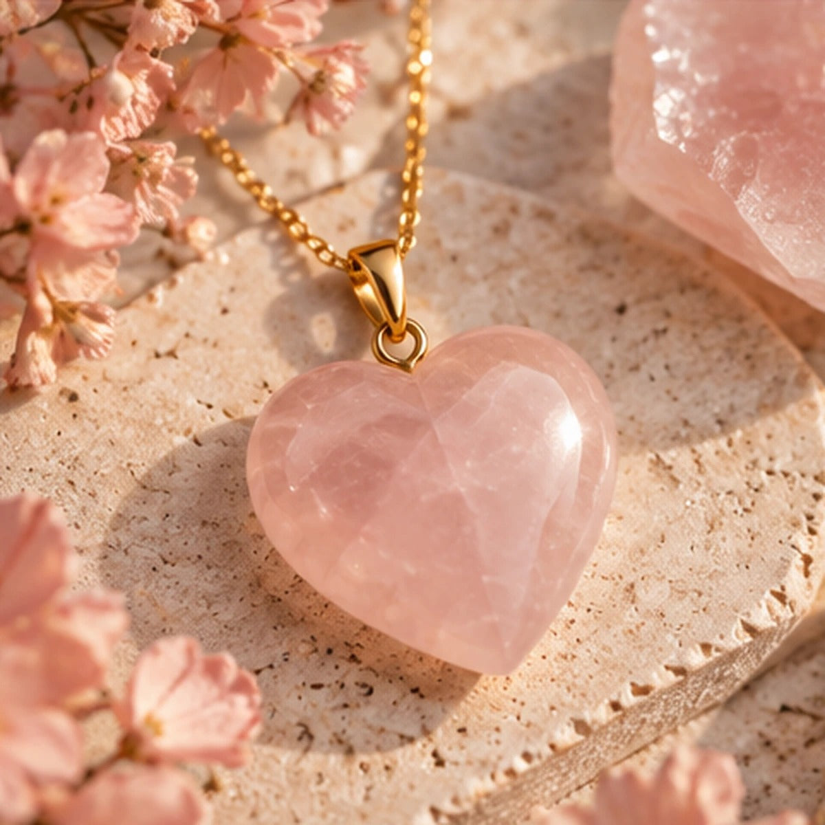 Pendentif cœur en quartz rose