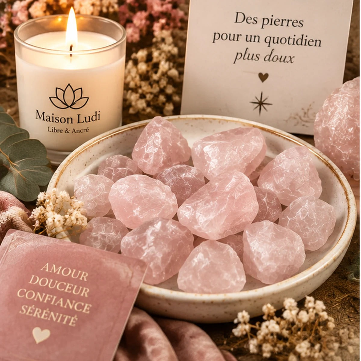 Pierre brute en Quartz Rose Maison Ludi
