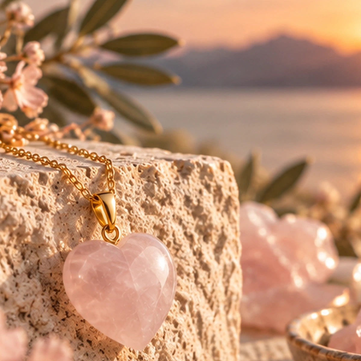 Pendentif cœur en quartz rose