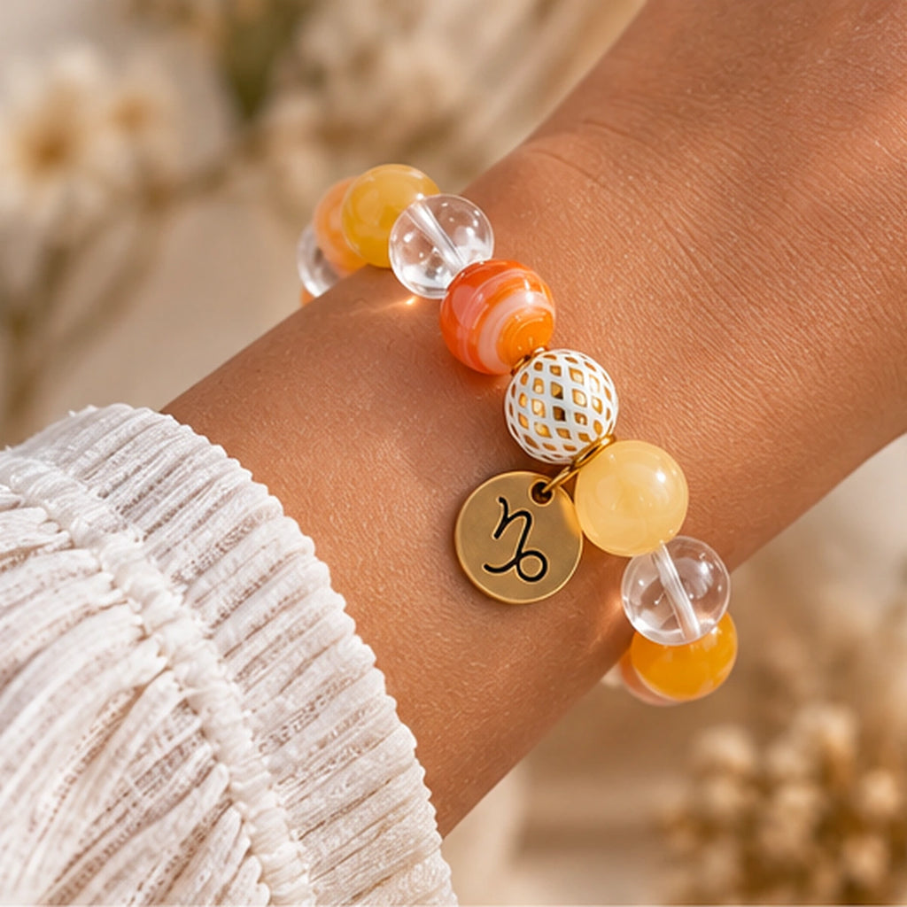 Bracelet Soléa — Agate rayée orange & Cristal de roche