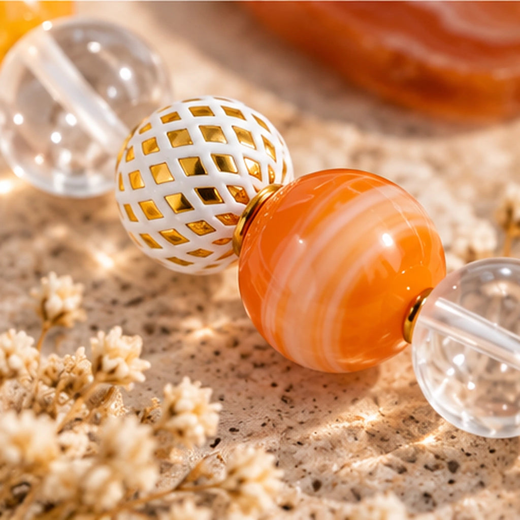 Bracelet Soléa — Agate rayée orange & Cristal de roche