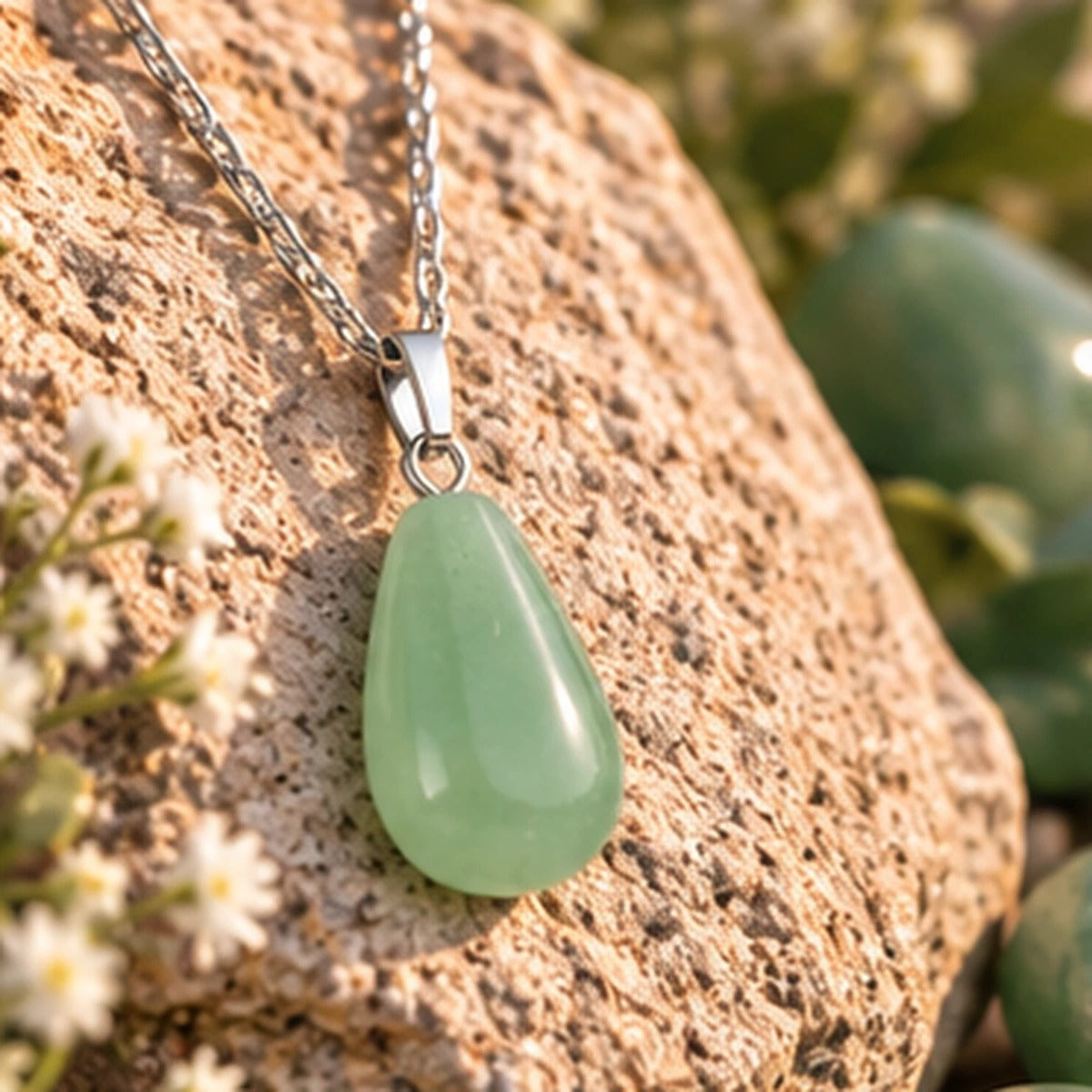 Pendentif Goutte en Aventurine Verte Maison Ludi — porté