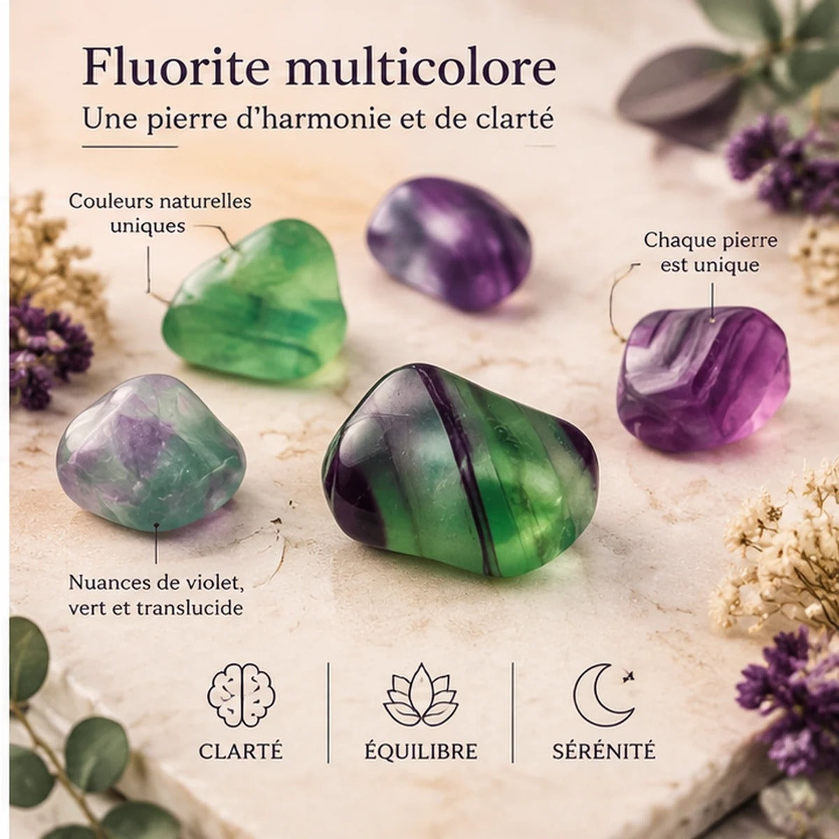 Pierre roulée en Fluorite Multicolore Maison Ludi