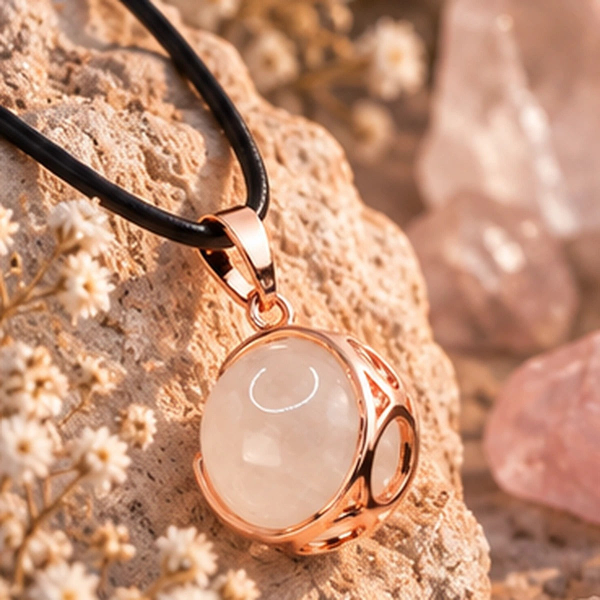 Pendentif sphère de lune en cristal de roche