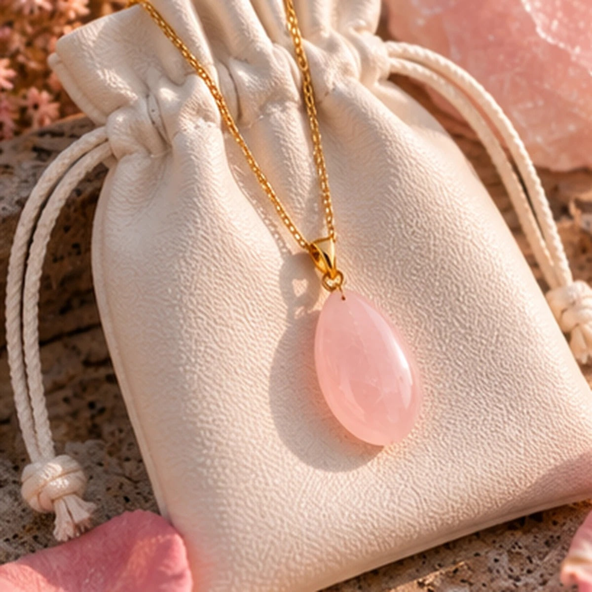 Pendentif Amande en Quartz Rose Maison Ludi — ambiance