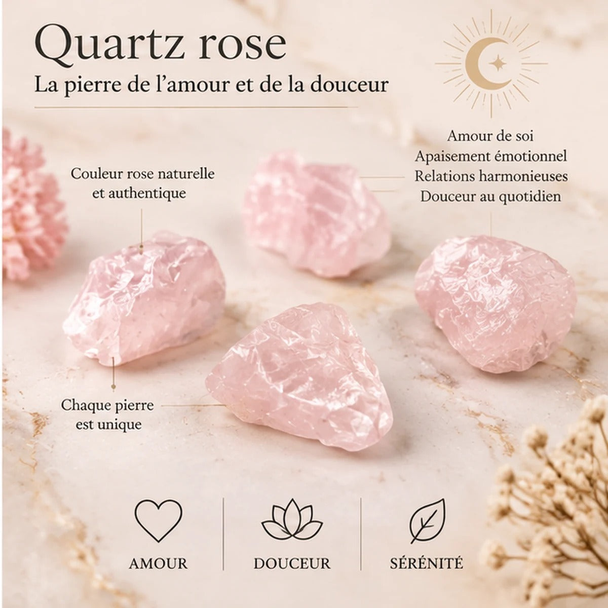 Pierre brute en Quartz Rose Maison Ludi