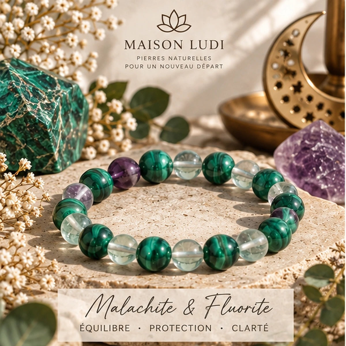 Bracelet Malachite et Fluorite Maison Ludi