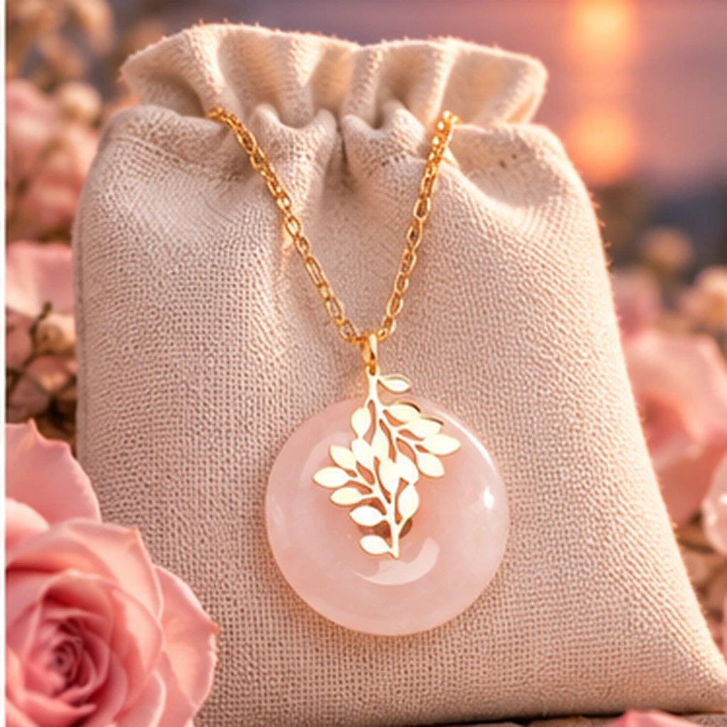 Pendentif Vie d'Amour donut en quartz rose et acier inoxydable